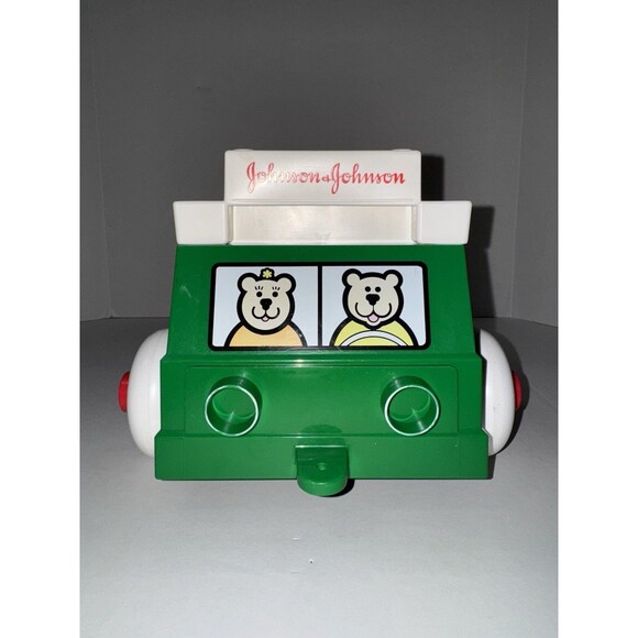 VTG Johnson & Johnson Green Plastic Toy Truck W Stackable Shapes 1983 Bears - Picture 3 of 6